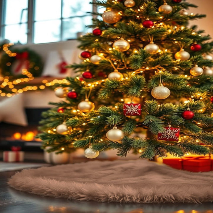 Falda de árbol de Navidad de piel sintética de primera calidad - 40 pulgadas | Decoraciones navideñas de lujo