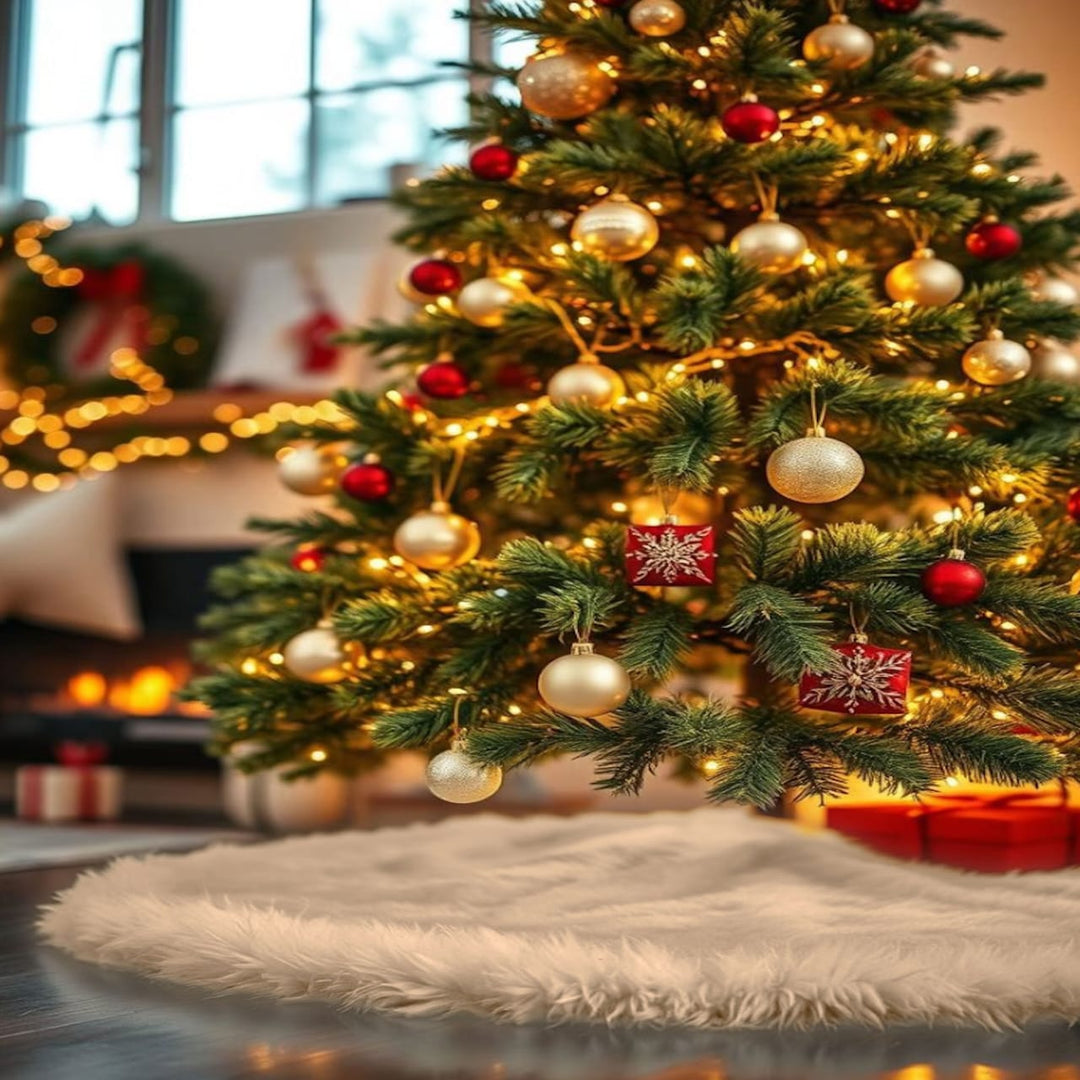 Falda de árbol de Navidad de piel sintética de primera calidad - 40 pulgadas | Decoraciones navideñas de lujo