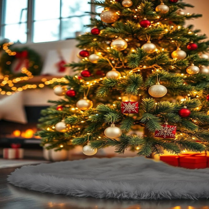 Falda de árbol de Navidad de piel sintética de primera calidad - 40 pulgadas | Decoraciones navideñas de lujo