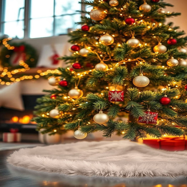 Falda de árbol de Navidad de piel sintética de primera calidad - 40 pulgadas | Decoraciones navideñas de lujo