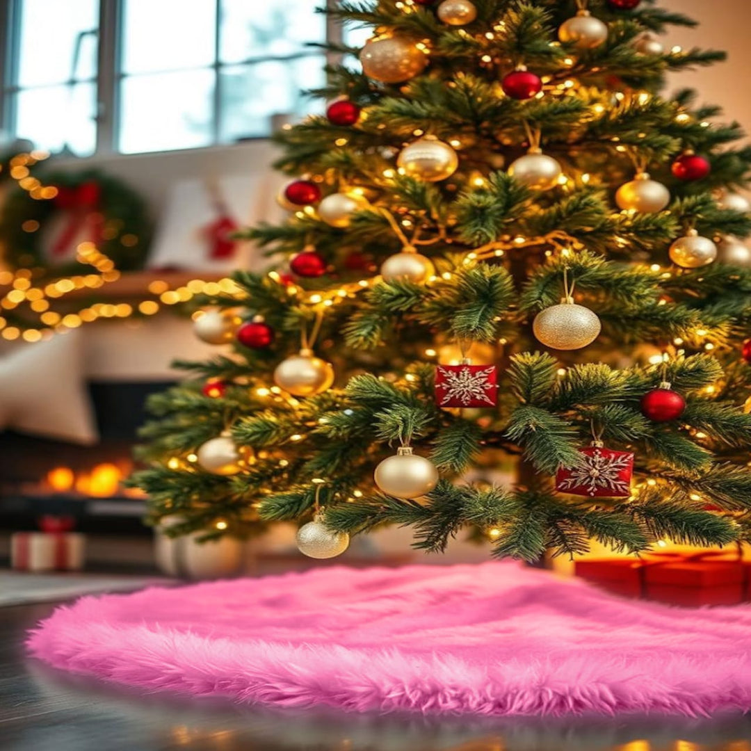 Falda de árbol de Navidad de piel sintética de primera calidad - 40 pulgadas | Decoraciones navideñas de lujo