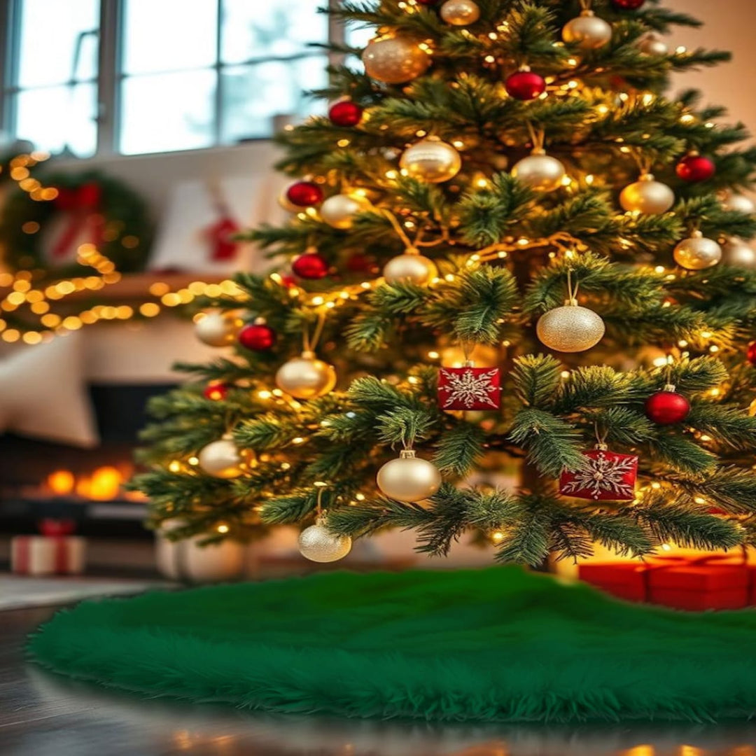 Falda de árbol de Navidad de piel sintética de primera calidad - 40 pulgadas | Decoraciones navideñas de lujo