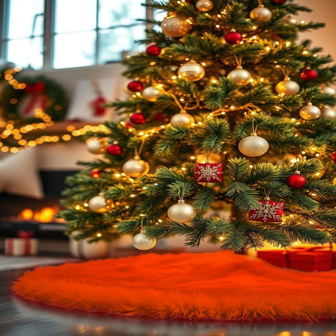 Falda de árbol de Navidad de piel sintética de primera calidad - 40 pulgadas | Decoraciones navideñas de lujo