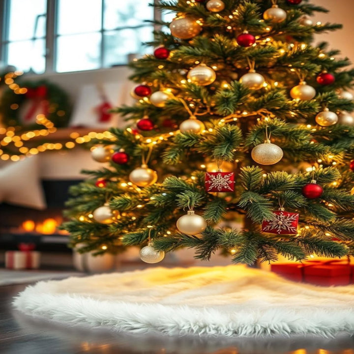 Falda de árbol de Navidad de piel sintética de primera calidad - 40 pulgadas | Decoraciones navideñas de lujo