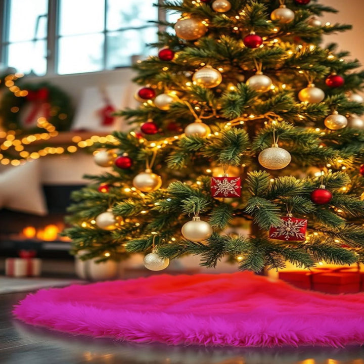 Falda de árbol de Navidad de piel sintética de primera calidad - 40 pulgadas | Decoraciones navideñas de lujo