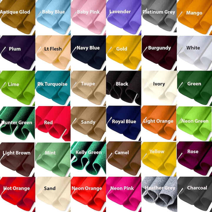 Grid of fabric swatches in various colors with labels.
