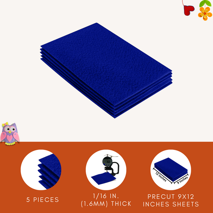 Acrylic Felt 9"X12" Sheet Packs | Royal Blue - FabricLA.com