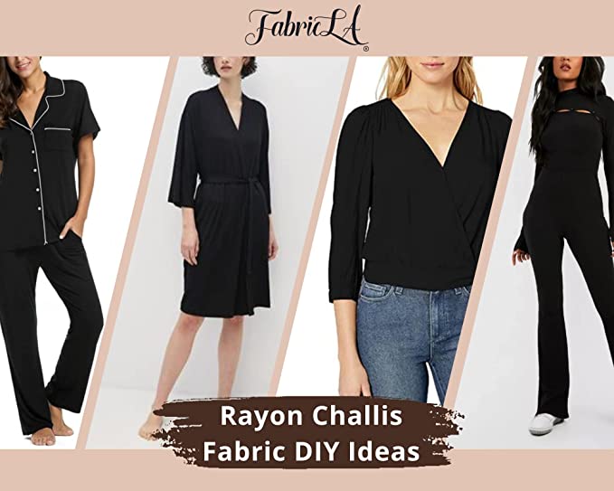 Rayon Challis Fabric | Black - FabricLA.com