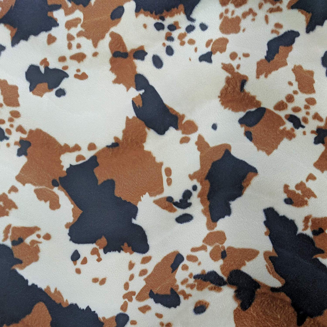 Velboa S-Wave Fabric Short Pile Faux Fur Print - Cow Tan 60"W (1 Yard) - FabricLA.com