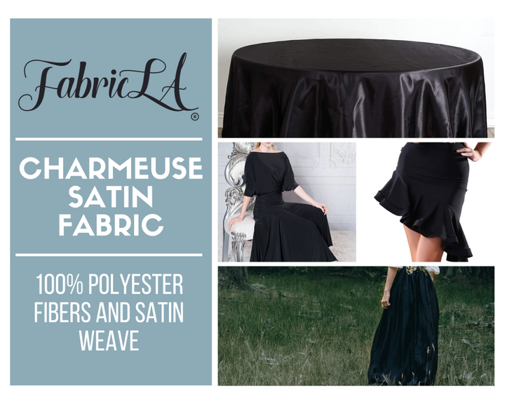FabricLA Charmeuse Satin Fabric by The Yards - 58/60" Inches (150 cm) Wide Satin Silky Fabric | Black - FabricLA.com