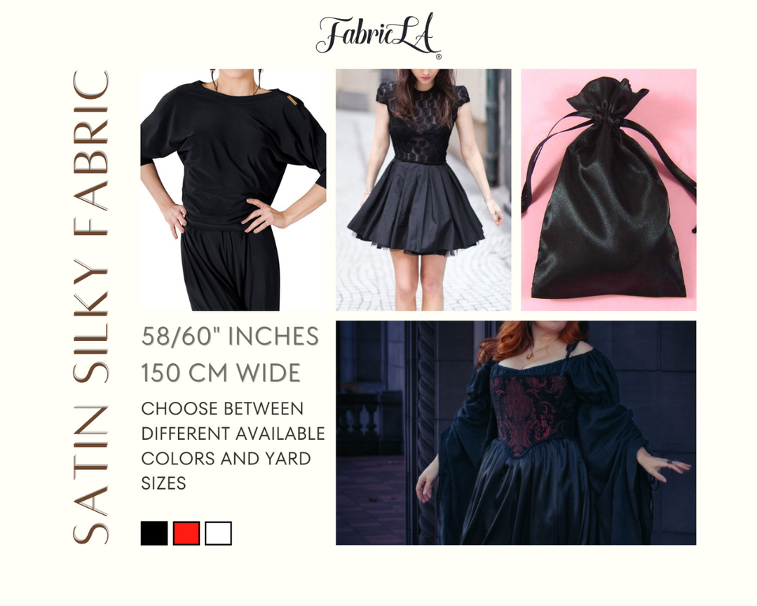FabricLA Charmeuse Satin Fabric by The Yards - 58/60" Inches (150 cm) Wide Satin Silky Fabric | Black - FabricLA.com