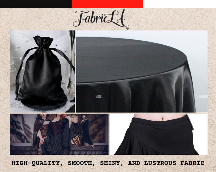 FabricLA Charmeuse Satin Fabric by The Yards - 58/60" Inches (150 cm) Wide Satin Silky Fabric | Black - FabricLA.com