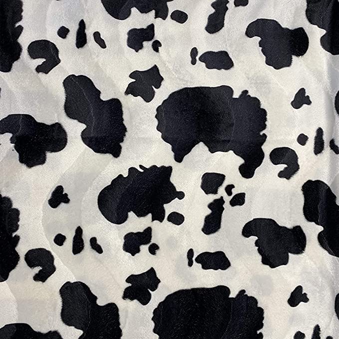 FabricLA Velboa S-Wave Short Pile Faux Print Fabric Material by The Yard | Cow Black White - FabricLA.com