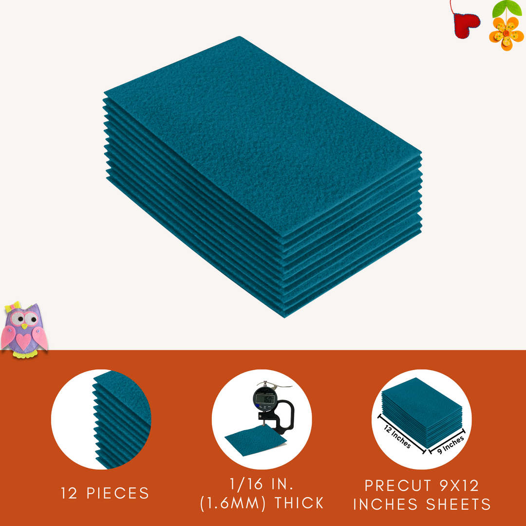 Acrylic Felt 9"X12" Sheet Packs | Turquoise - FabricLA.com