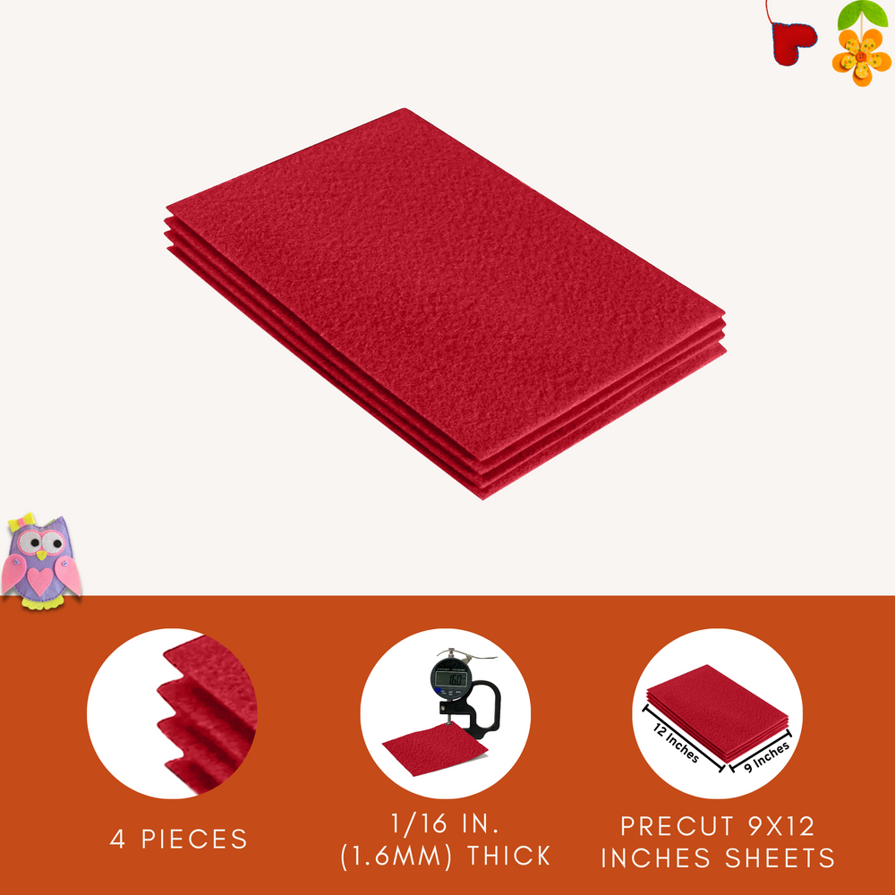 Acrylic Felt 9"X12" Sheet Packs | Red - FabricLA.com