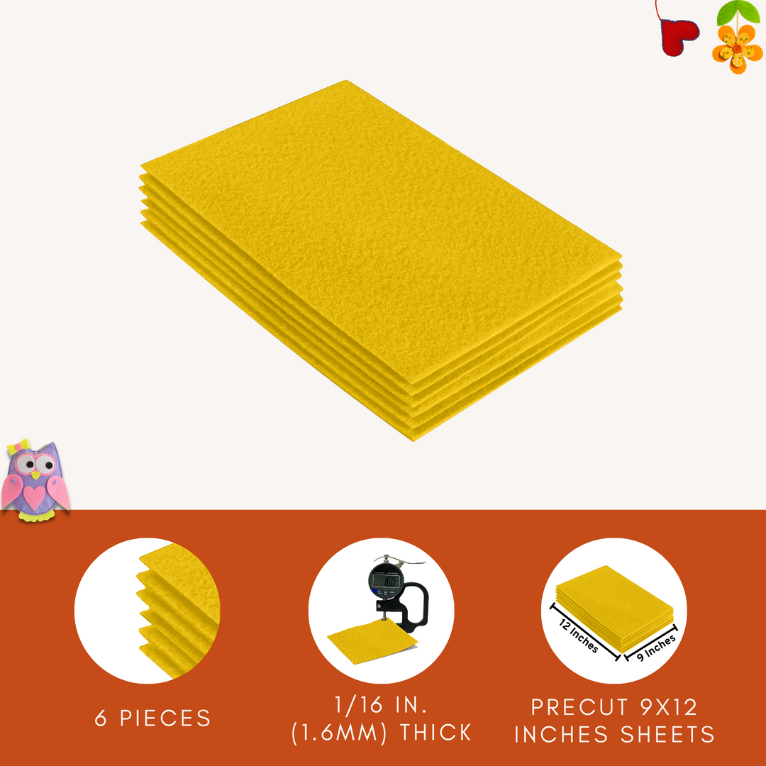 Acrylic Felt 9"X12" Sheet Packs | Yellow - FabricLA.com