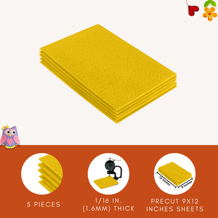 Acrylic Felt 9"X12" Sheet Packs | Yellow - FabricLA.com