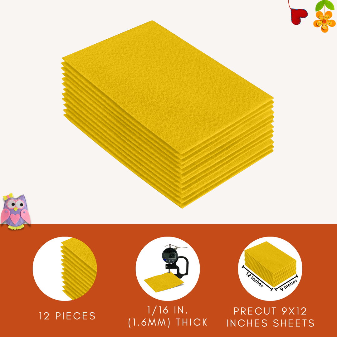 Acrylic Felt 9"X12" Sheet Packs | Yellow - FabricLA.com