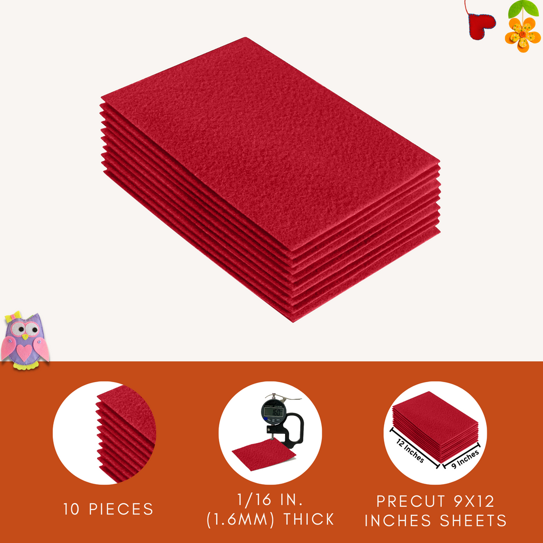 Acrylic Felt 9"X12" Sheet Packs | Red - FabricLA.com