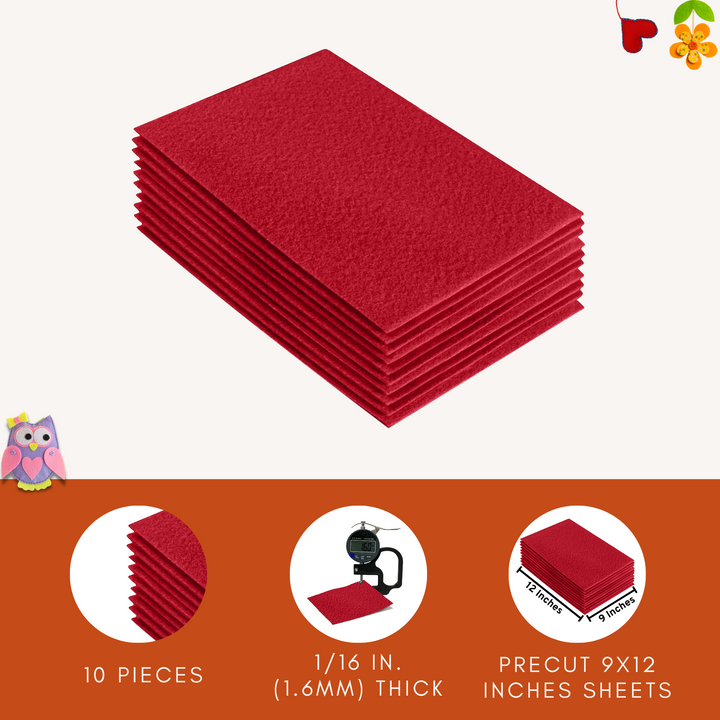 Acrylic Felt 9"X12" Sheet Packs | Red - FabricLA.com