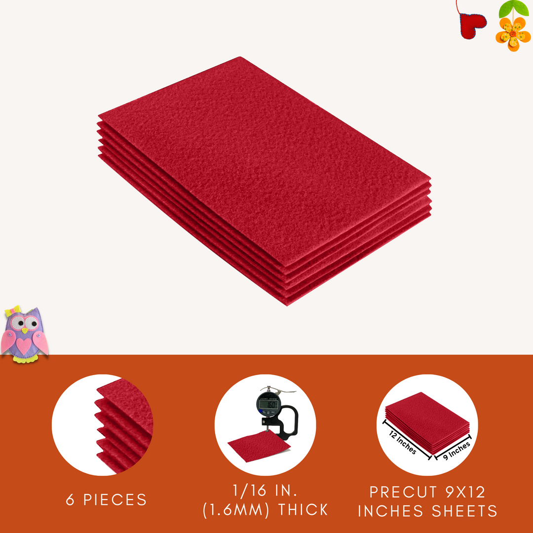 Acrylic Felt 9"X12" Sheet Packs | Red - FabricLA.com