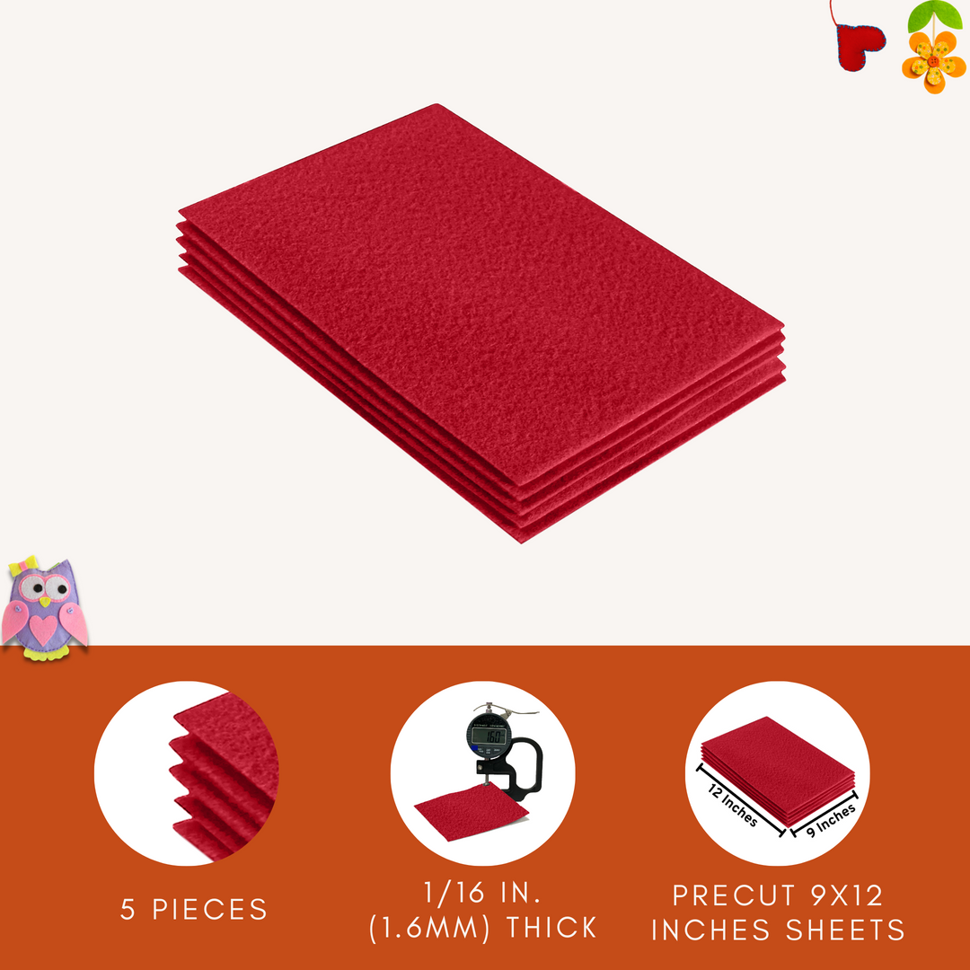 Acrylic Felt 9"X12" Sheet Packs | Red - FabricLA.com