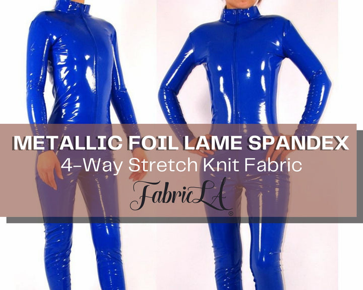 Metallic Lame Foil Spandex Knit Fabric | Royal Blue - FabricLA.com