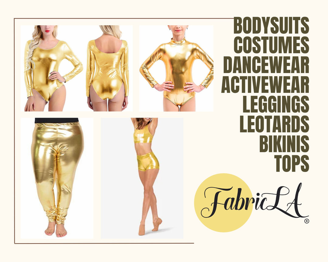 Metallic Lame Foil Spandex Knit Fabric | Gold - FabricLA.com