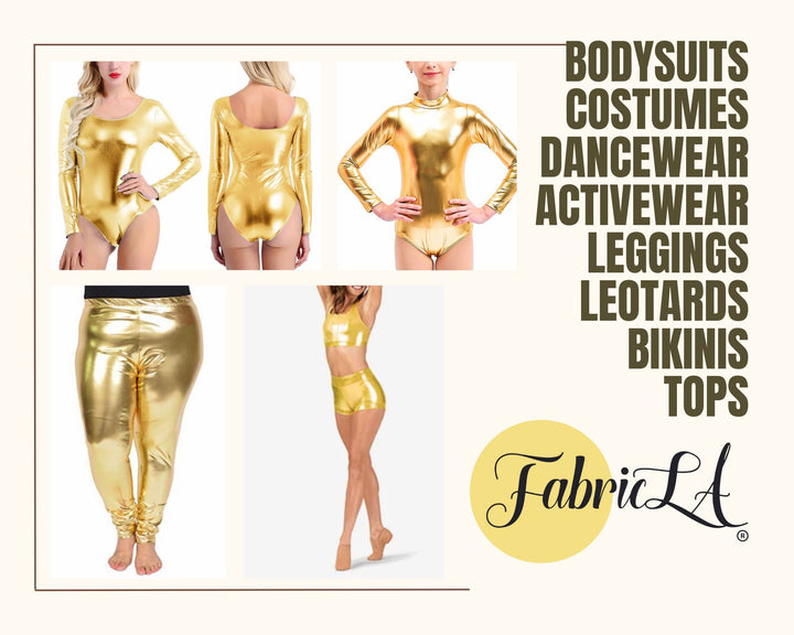 Metallic Lame Foil Spandex Knit Fabric | Gold - FabricLA.com