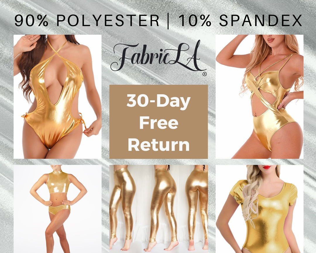 Metallic Lame Foil Spandex Knit Fabric | Gold - FabricLA.com