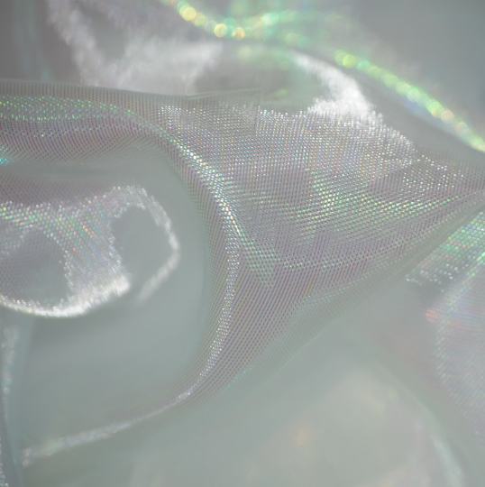 FabricLA | Iridescent Pearl Holographic Organza Fabric | Decoration, Apparel, Costume | White - FabricLA.com