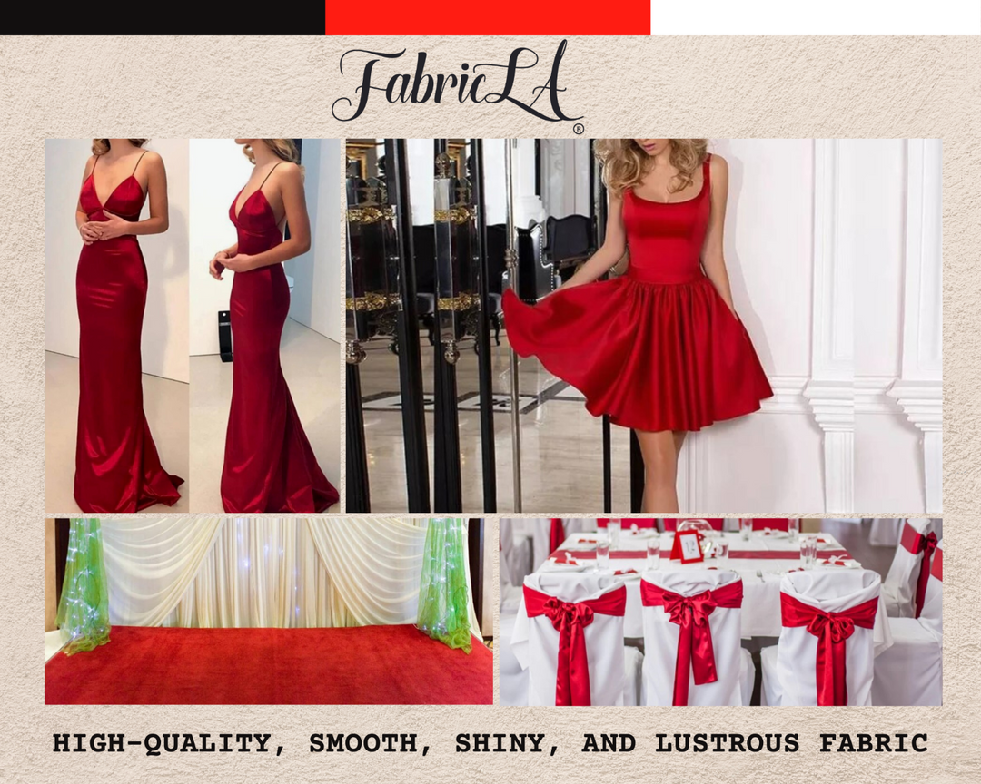 FabricLA Charmeuse Satin Fabric by The Yards - 58/60" Inches (150 cm) Wide Satin Silky Fabric | Red - FabricLA.com