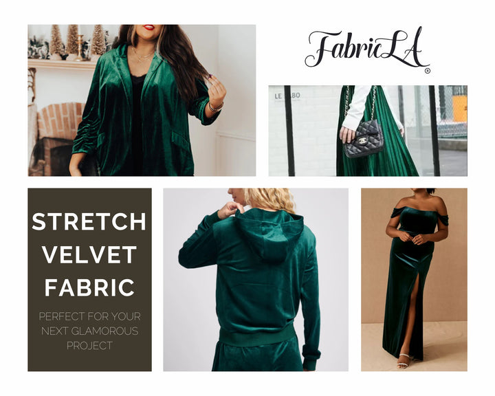 FabricLA | Stretch Velvet Fabric | 90% Polyester 10% Spandex | Hunter Green - FabricLA.com