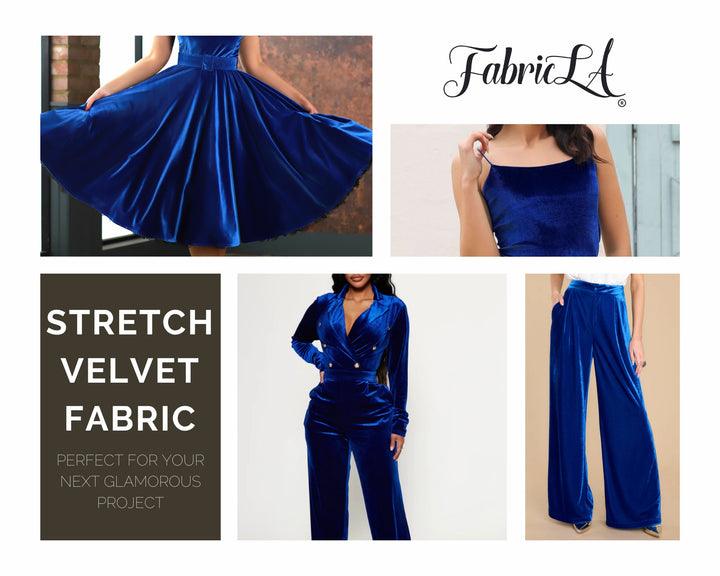 FabricLA | Stretch Velvet Fabric | 90% Polyester 10% Spandex | Royal Blue - FabricLA.com