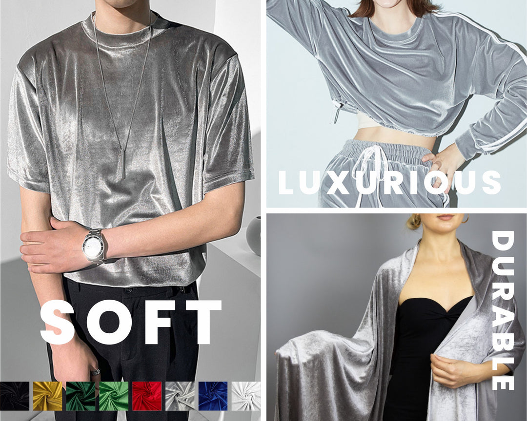 FabricLA | Stretch Velvet Fabric | 90% Polyester 10% Spandex | Silver Grey - FabricLA.com