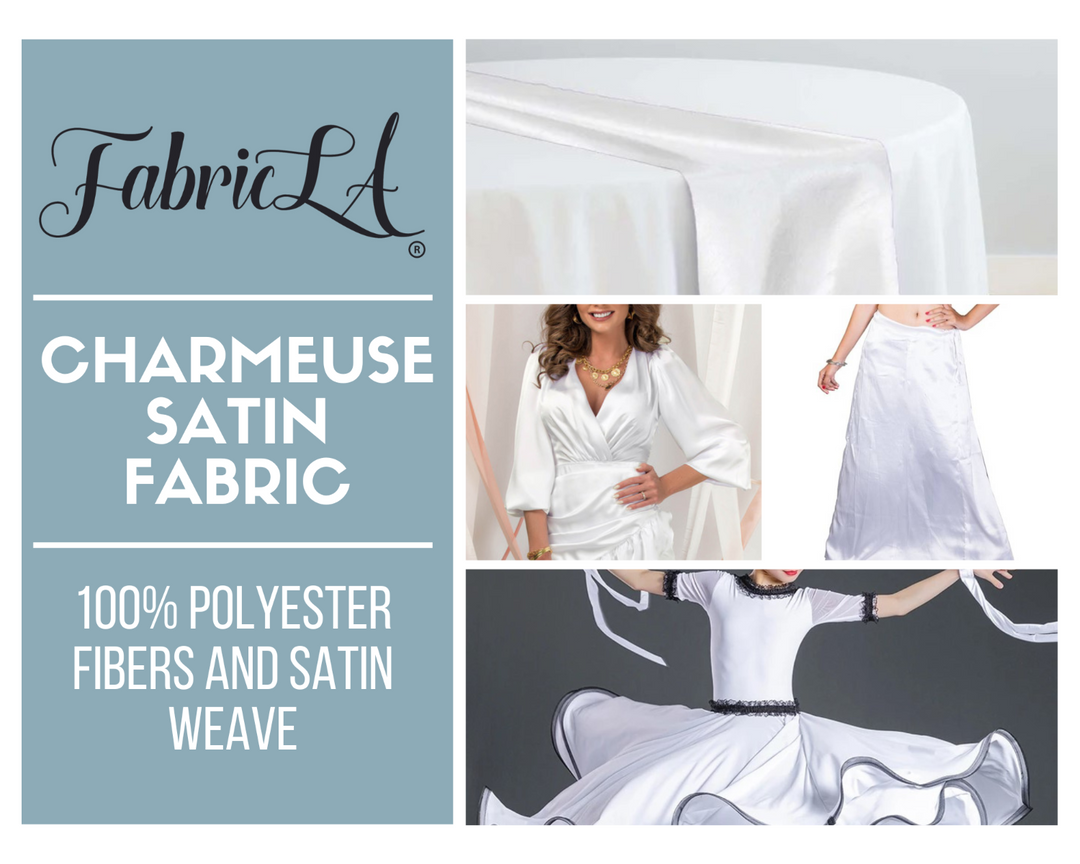 FabricLA Charmeuse Satin Fabric by The Yards - 58/60" Inches (150 cm) Wide Satin Silky Fabric | White - FabricLA.com