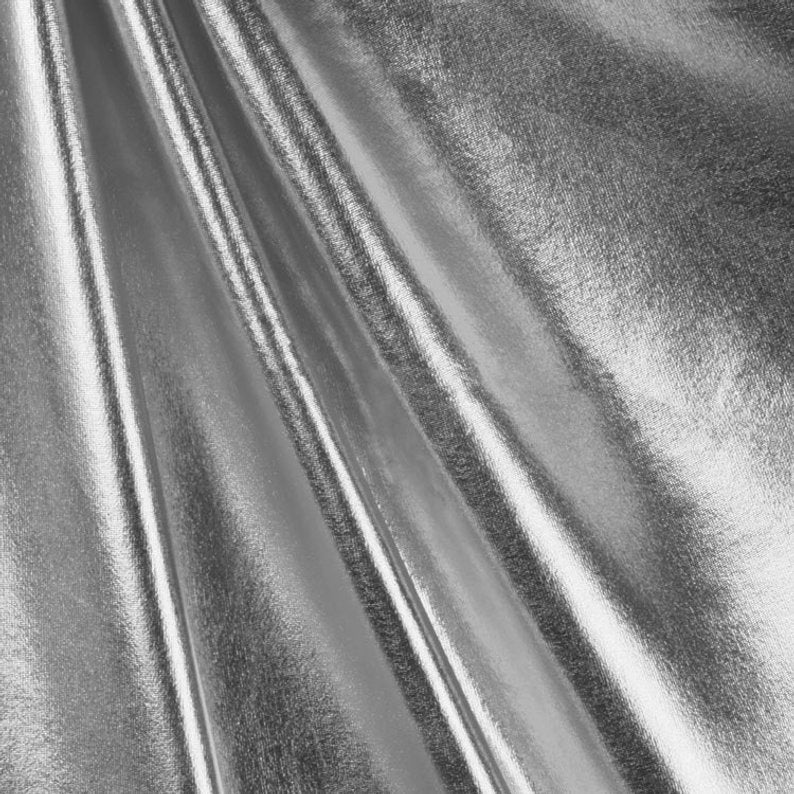 Metallic Lame Foil Spandex Knit Fabric | Silver - FabricLA.com