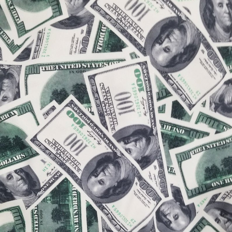 Nylon Spandex Swimwear Tricot Fabric | Dollar Bills Print 4-Way Stretch - FabricLA.com