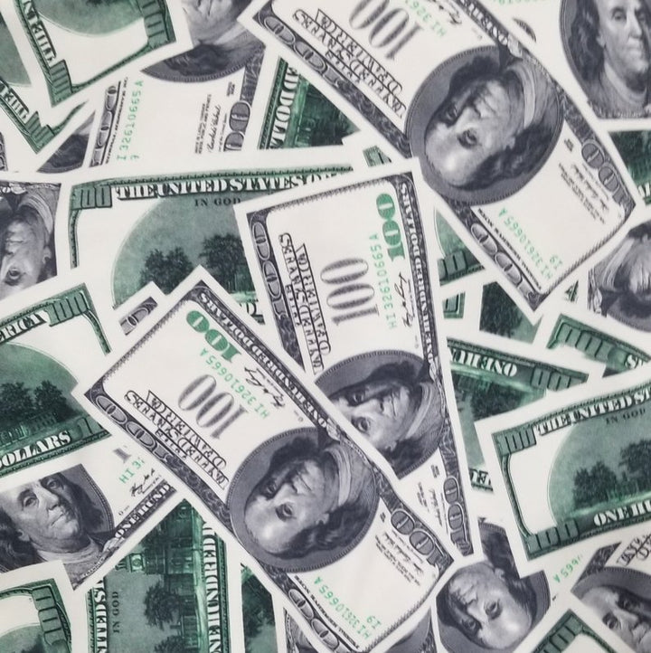 Nylon Spandex Swimwear Tricot Fabric | Dollar Bills Print 4-Way Stretch - FabricLA.com
