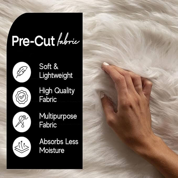 Pre-cut faux fur craft fabric showing softness, lightweight qualities, and high-quality texture for various DIY projects.