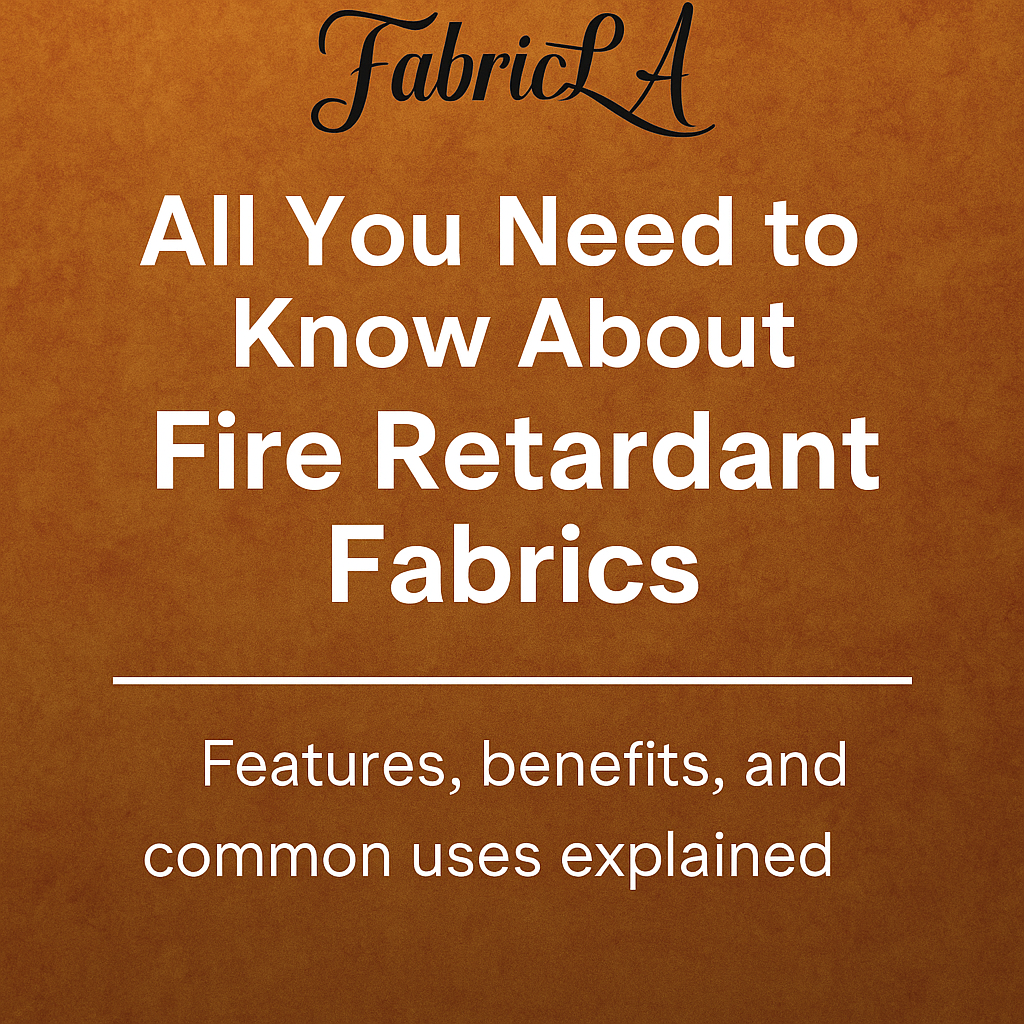 Informational graphic introducing fire retardant fabrics, featuring flame icons, protective material visuals, and FabricLA branding for safety and textile education.