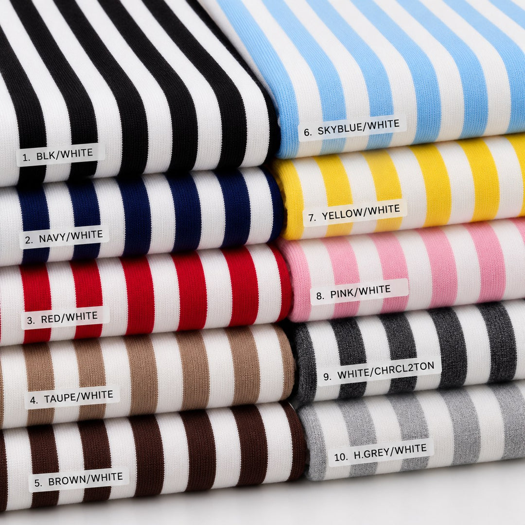 Cotton spandex stripe fabric with 3/8 inch stripes in 10 colors - FabricLA