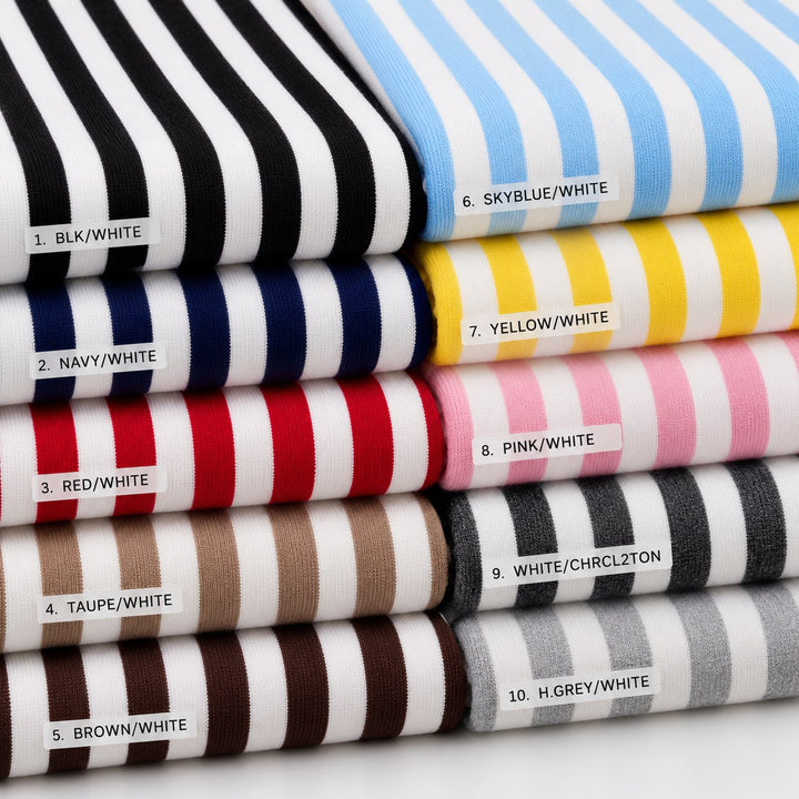 Cotton spandex stripe fabric with 3/8 inch stripes in 10 colors - FabricLA