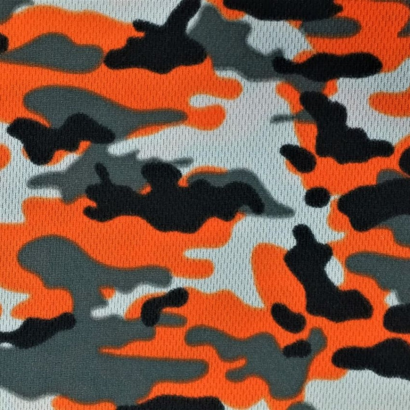 Camouflage Dimple Mesh fabric in Orange, sold by the yard