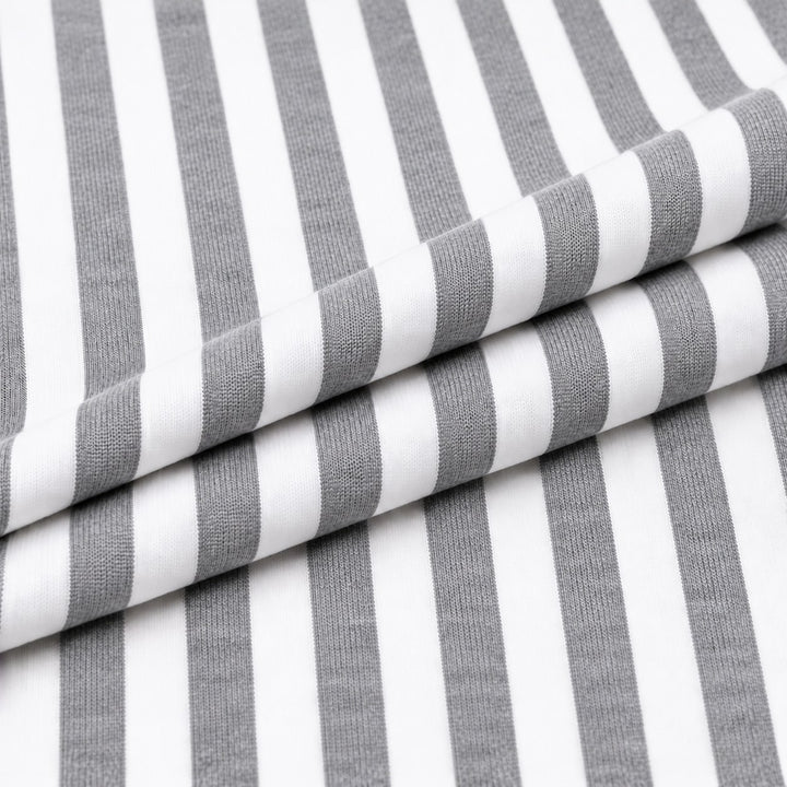 Heather grey and white cotton spandex stripe fabric 3/8 inch