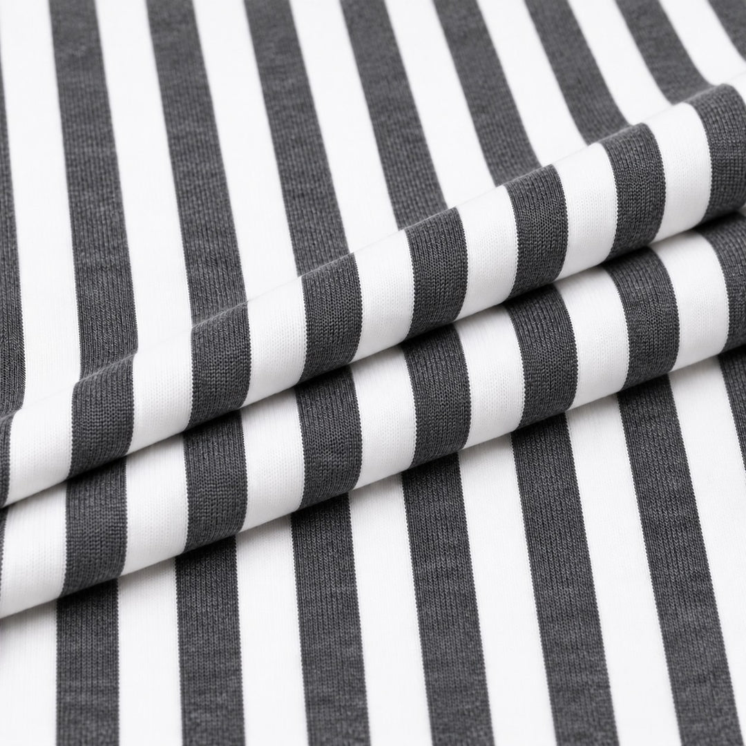 Charcoal and white cotton spandex stripe fabric 3/8 inch