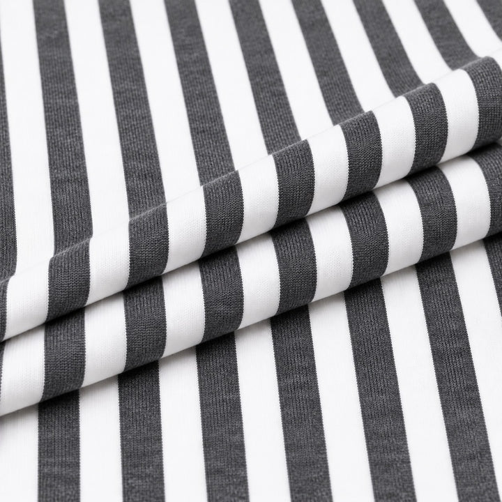 Charcoal and white cotton spandex stripe fabric 3/8 inch