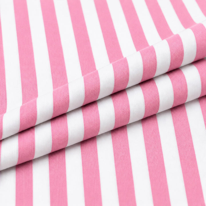 Pink and white cotton spandex stripe fabric 3/8 inch