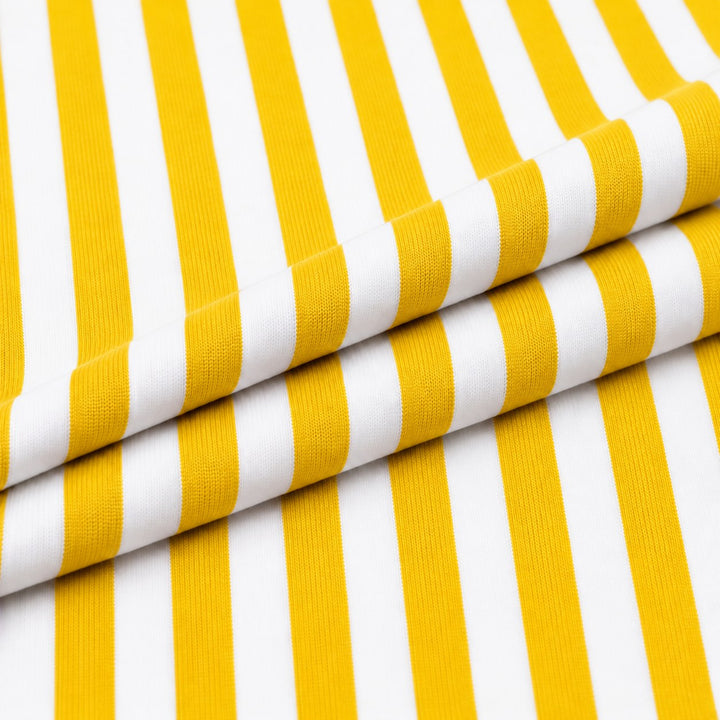 Yellow and white cotton spandex stripe fabric 3/8 inch