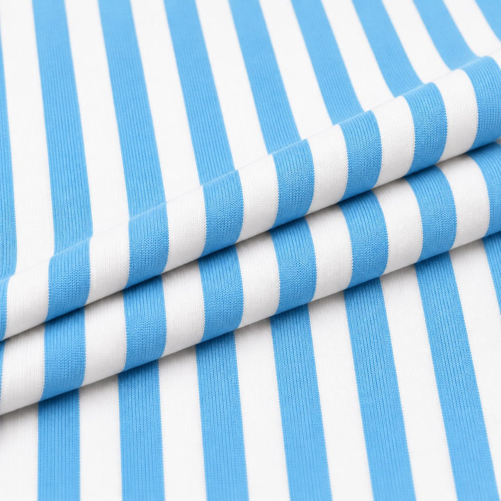 Sky blue and white cotton spandex stripe fabric 3/8 inch